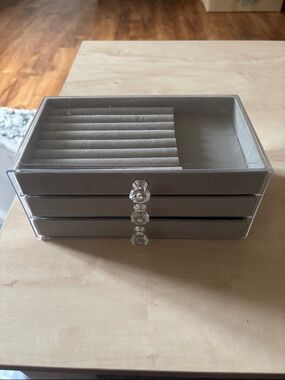 Clear Acrylic Jewelry Organizer with Gray Velvet Drawers